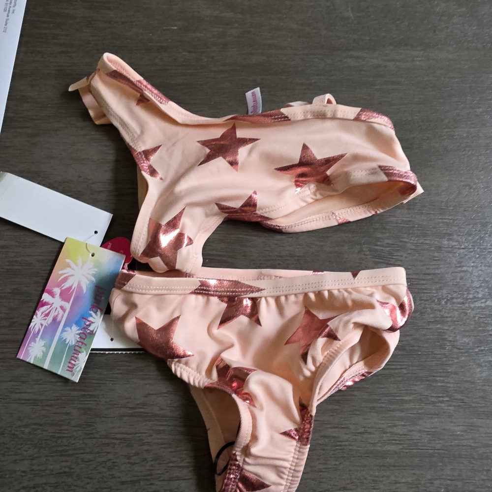 Pink Platinum Kids Swim Bikini - Pink Star Design